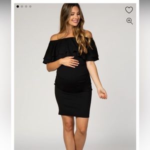 Black Off Shoulder Ruched Maternity Dress